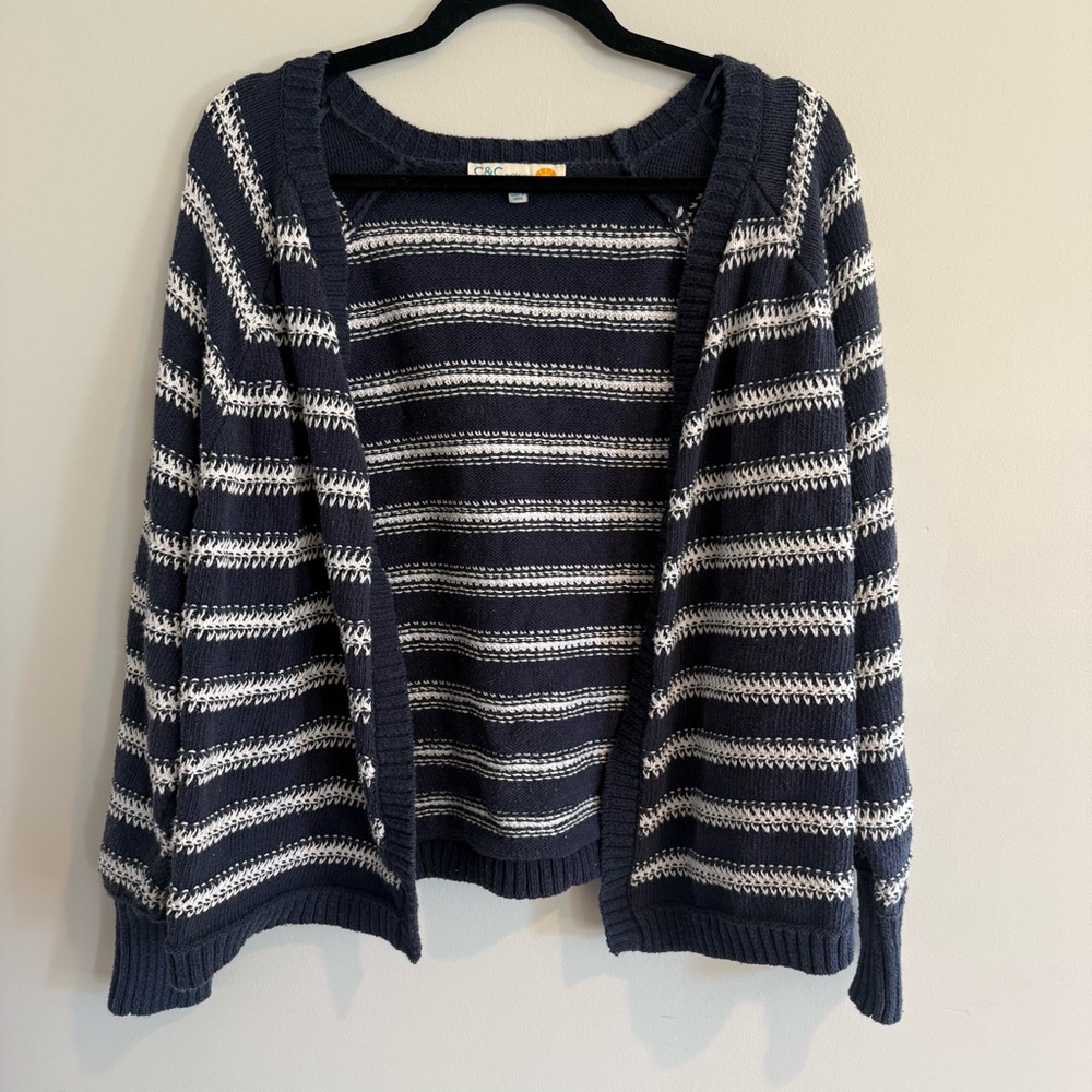 C&C California Navy and White Striped Open-Front Cardigan Women’s Size M/L